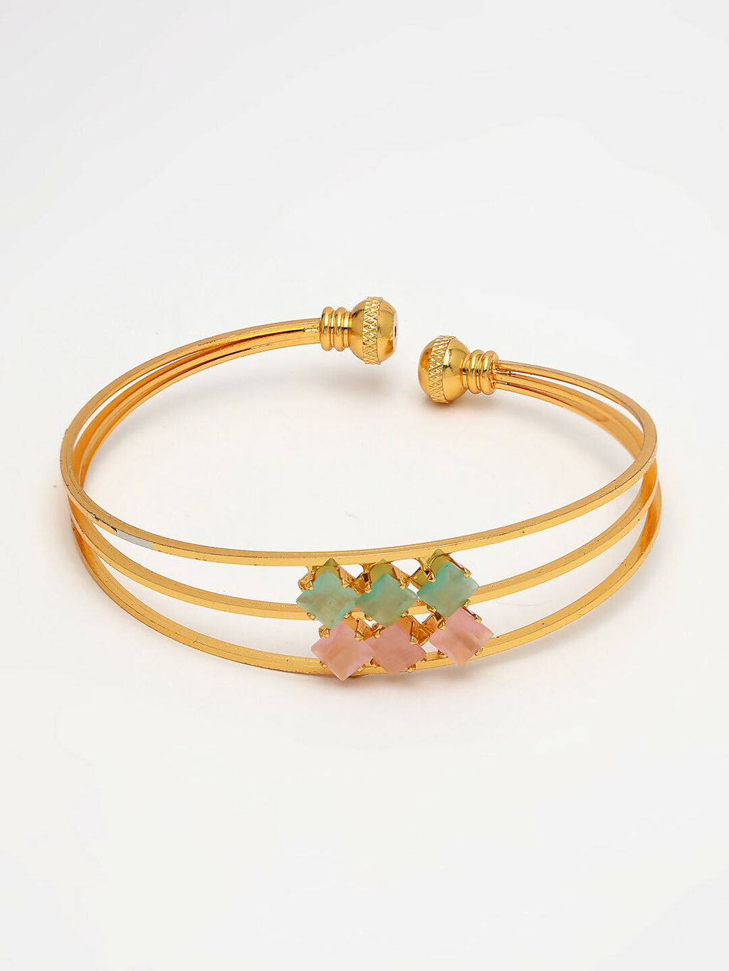 NVR Women's Gold-Polished CZ Stone-Studded Cuff Bracelet