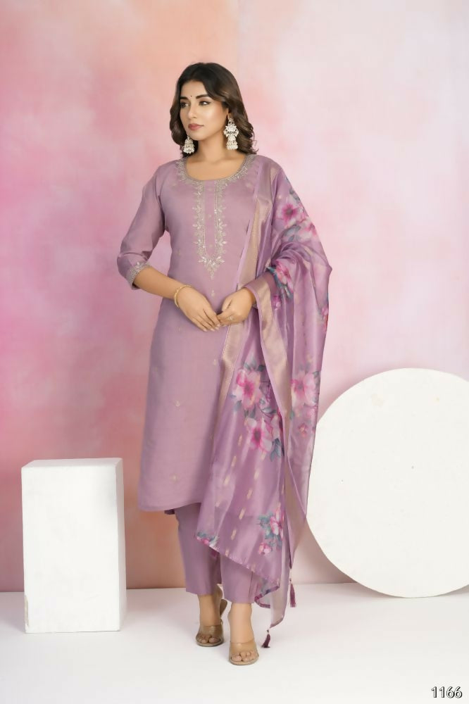 Ethnic Festive Wear Chanderi Onion Stitched Suit With Dupatta - Tanisha