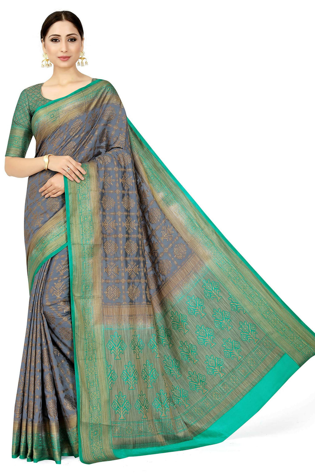 Mimosa Women's Charcoal Grey Patola Art Silk Saree