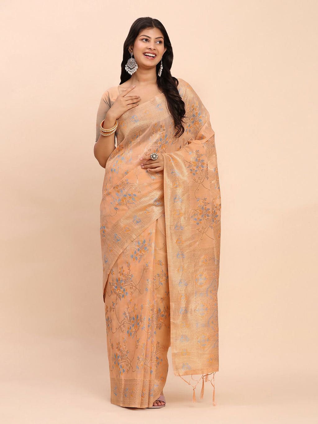Shree Shyam Fashion Linen Cotton Orange Saree