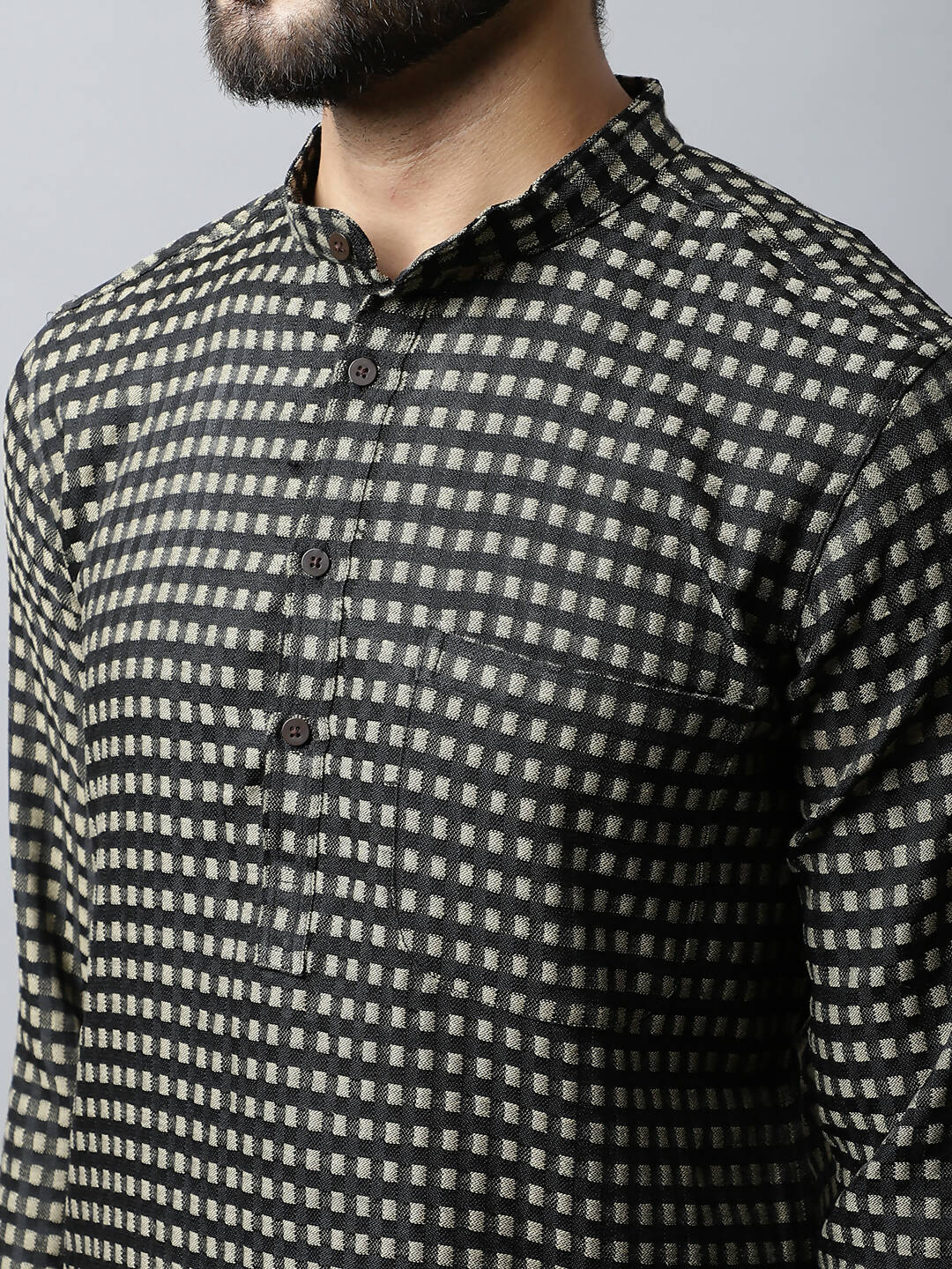 Even Apparels Brown Color Pure Cotton Men's Kurta With Band Collar (CHK1185)