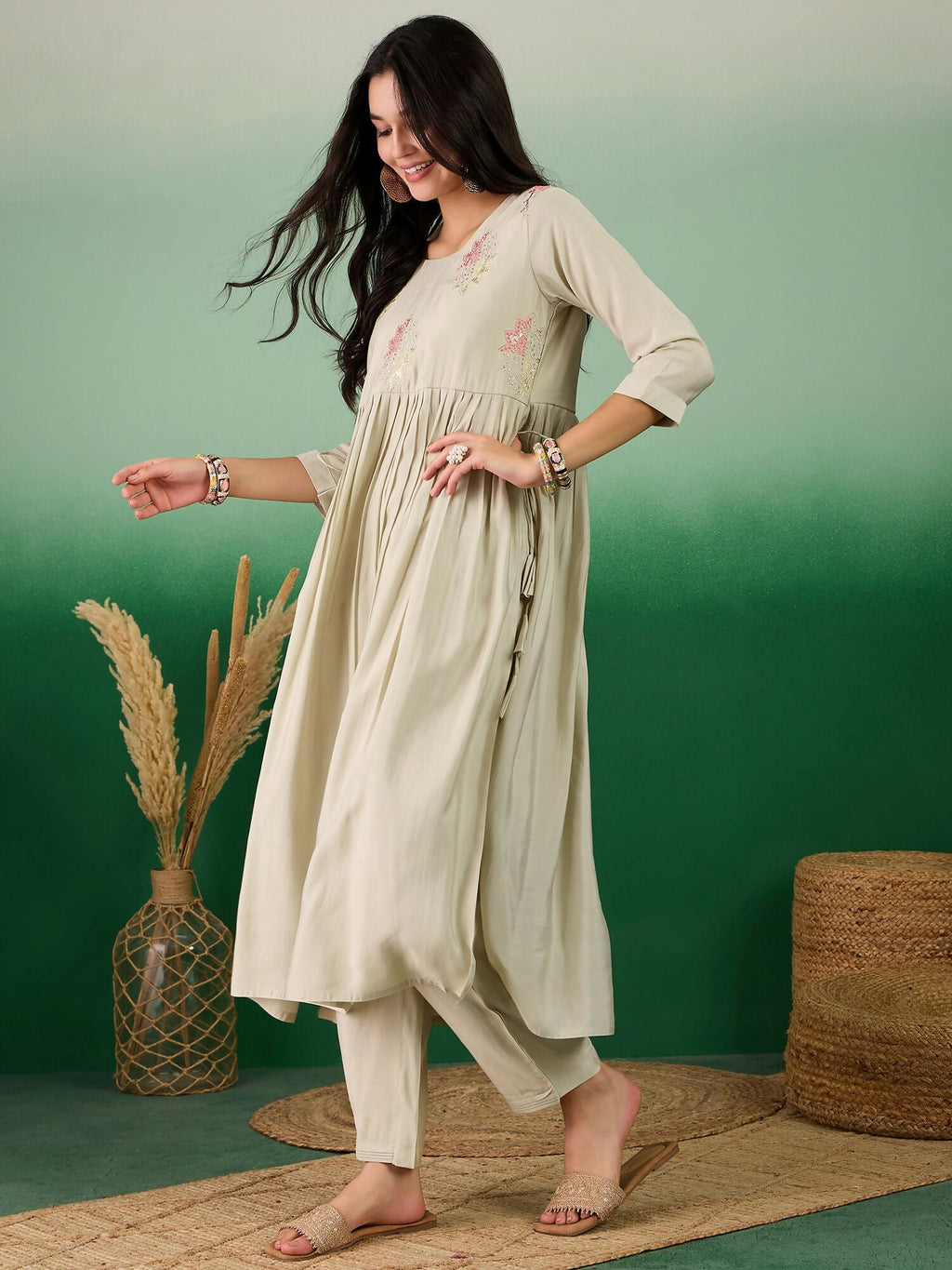 Green Embroidered Muslin Kurta and Trouser - Berlin