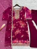 Prazu Fashion Red Organza Embroidery Coding Sequin Salwar Suit