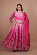 Prazu Fashion Pink Chinon Silk Embroidered Anarkali Suit