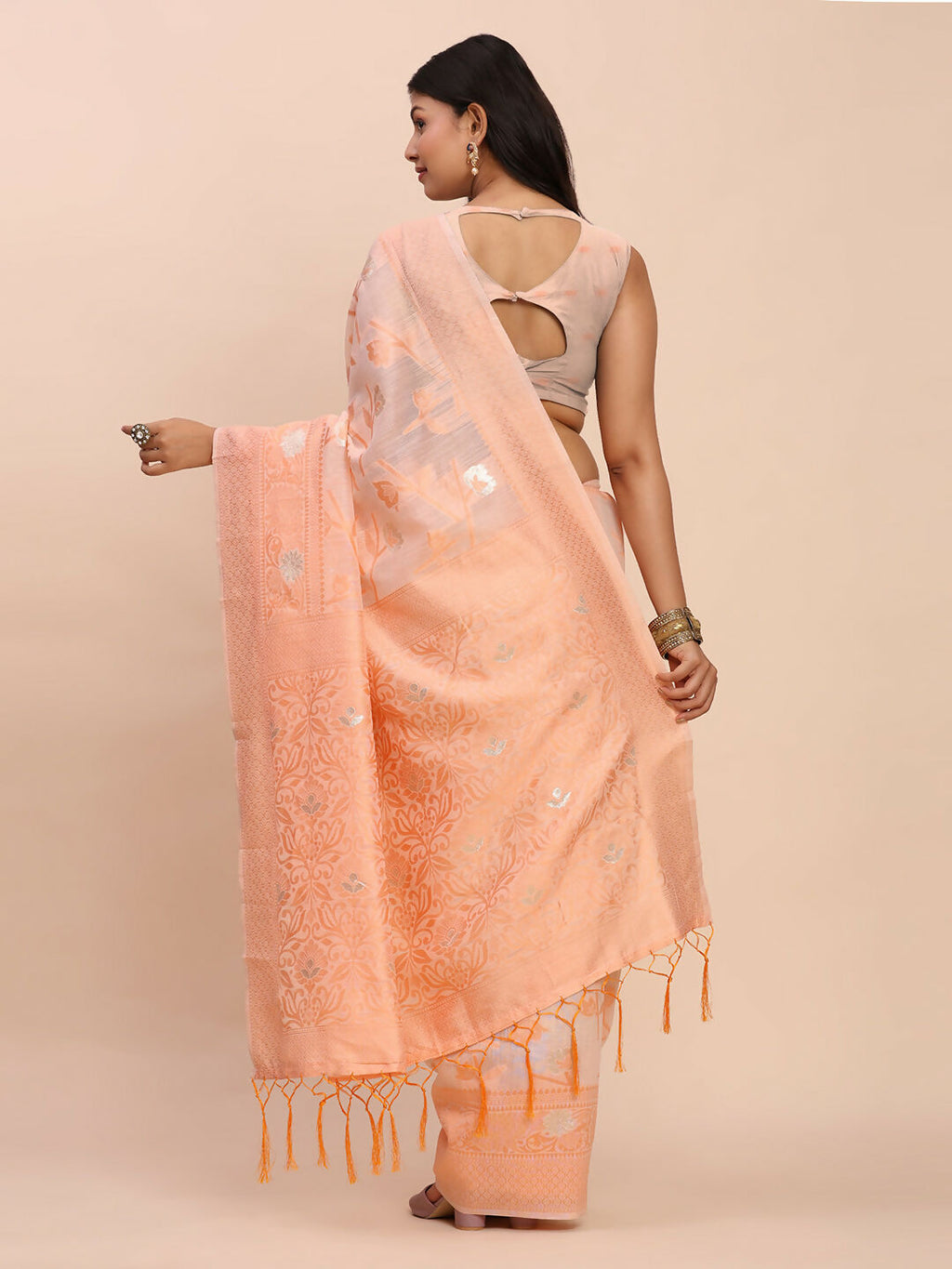 Shree Shyam Fashion Linen Cotton Peach Saree