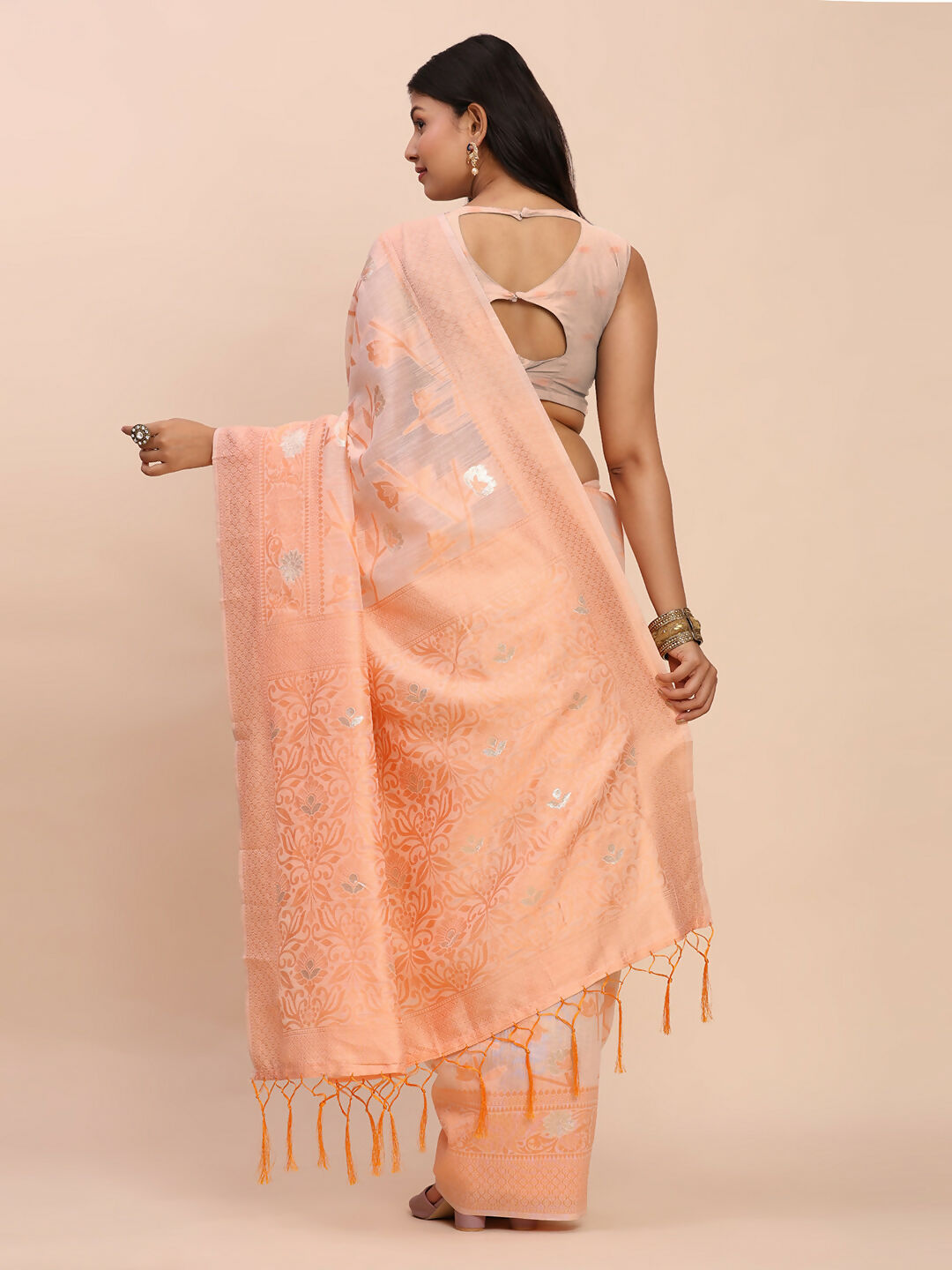 Shree Shyam Fashion Linen Cotton Peach Saree