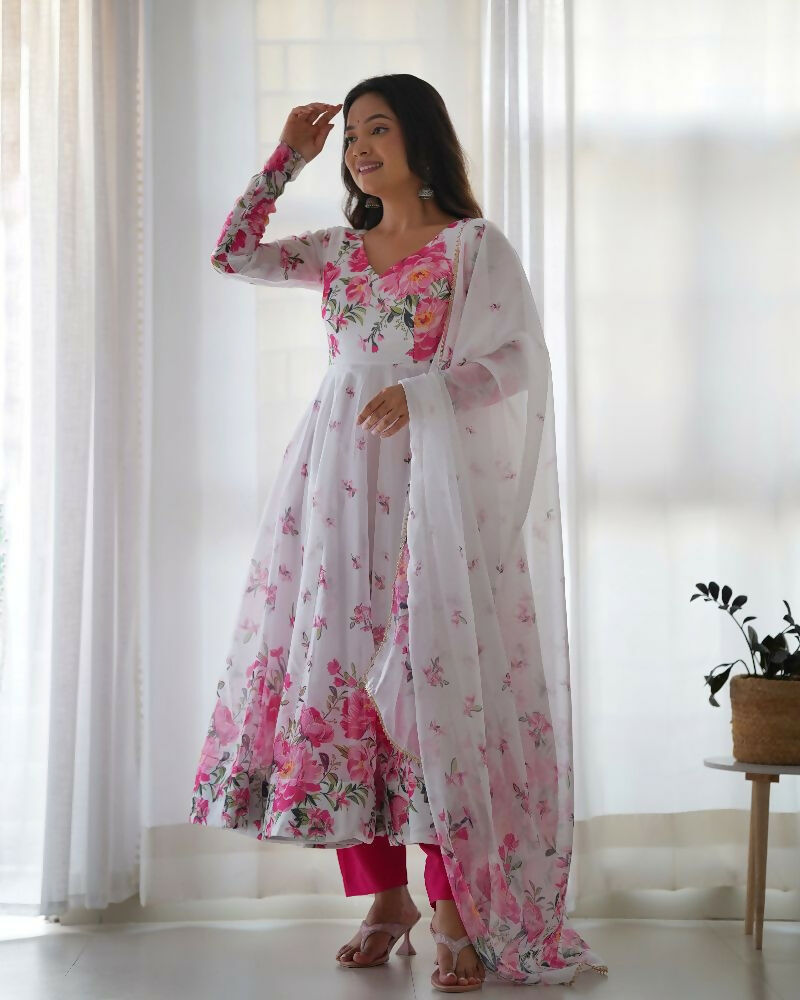 Joban Fashion White Kurta Set Organza Sequin Embroidery Work