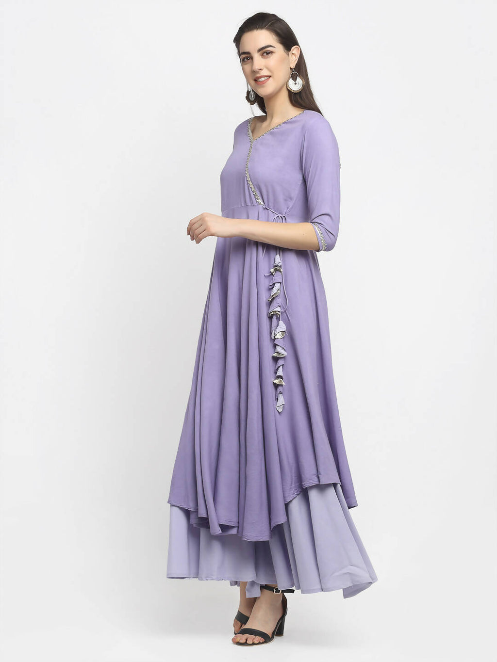 Rudra Bazaar Purple Angrakha Style Flared Kurta With Sharara