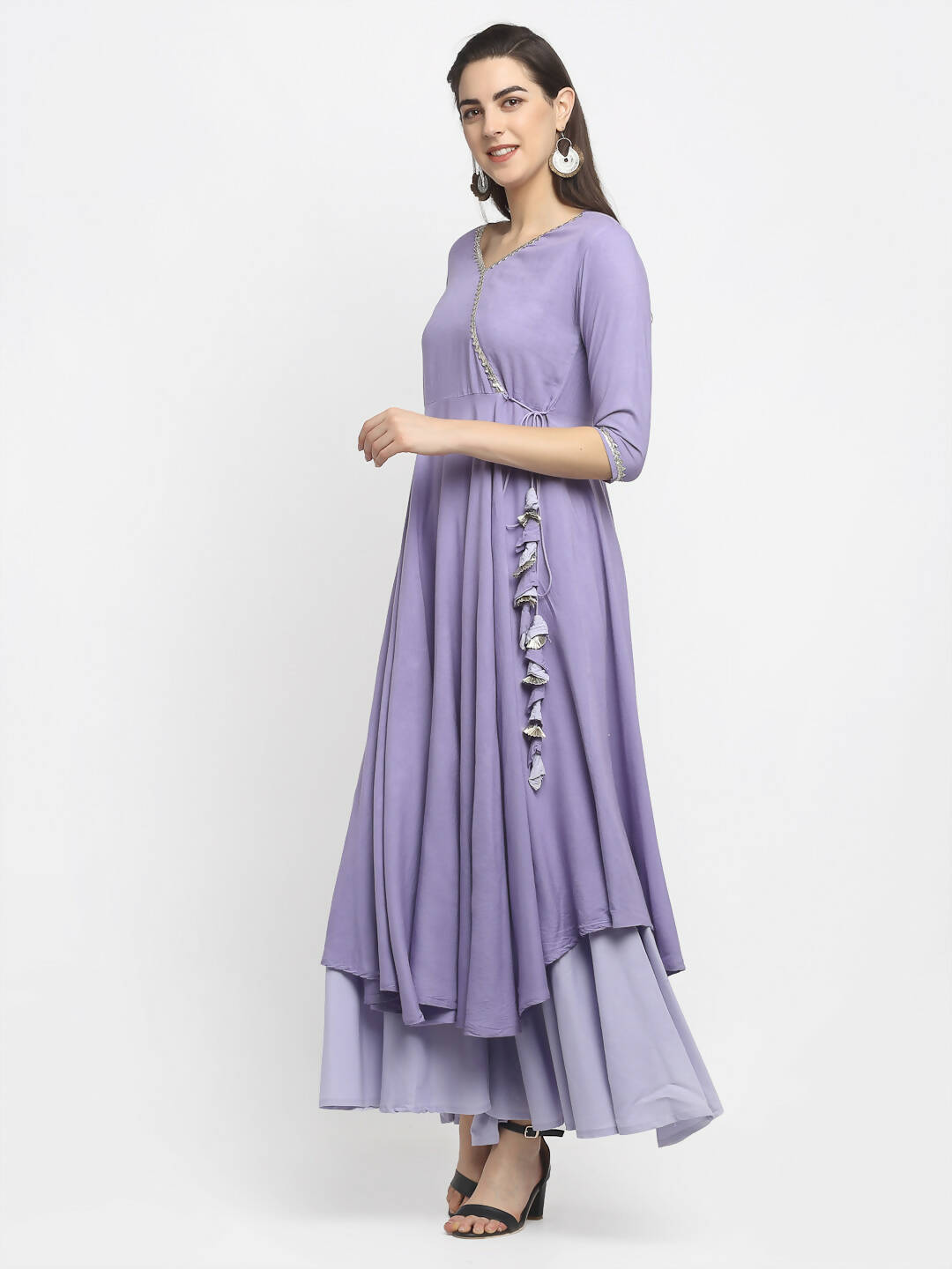 Rudra Bazaar Purple Angrakha Style Flared Kurta With Sharara