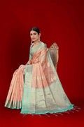 Orange Soft Organza Woven Design Saree With Unstitched Blouse Piece - Zaara
