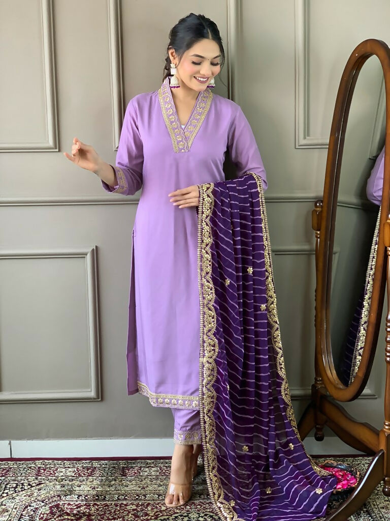 Partywear Designer Viscose Silk Blend Purple Stitched Suit With Dupatta - Tanisha