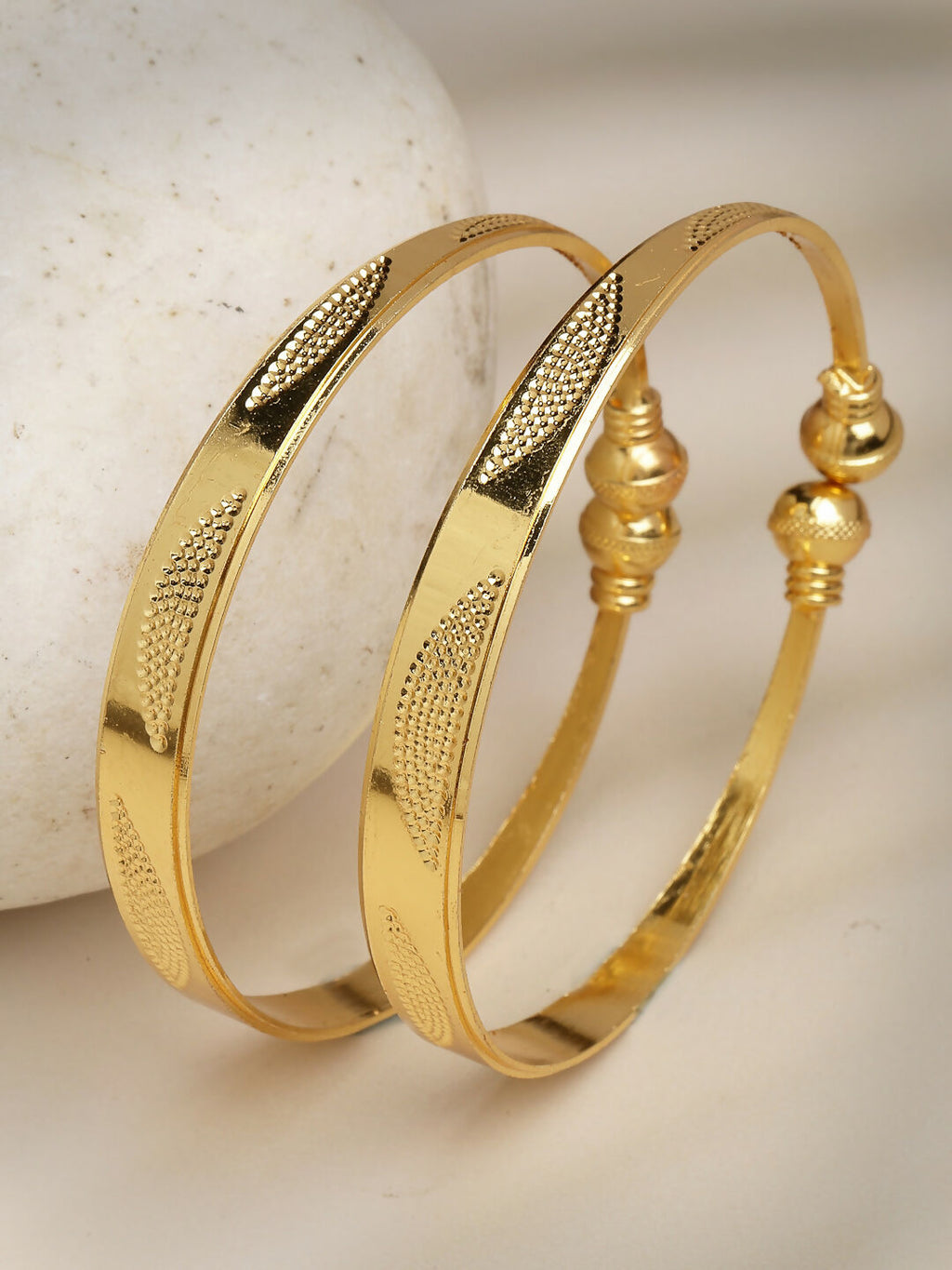 NVR Women's Set of 2 Gold-Polished Handcrafted Adjustable Bangles