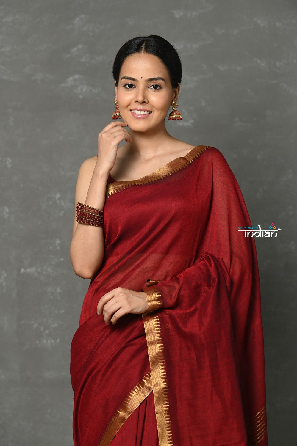 Very Much Indian Designer! High Quality Pure Mul Cotton Handloom Saree - Maroon