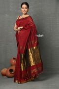 Very Much Indian Designer! High Quality Pure Mul Cotton Handloom Saree - Maroon