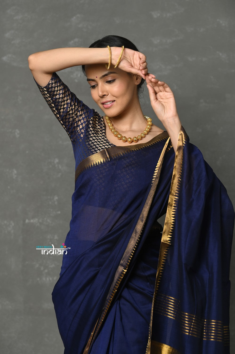 Very Much Indian Tyohaar - Designer! High Quality Pure Mul Cotton Handloom Saree - Dark Blue