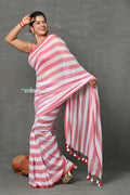 Very Much Indian Tyohaar - Designer! Pure Mul Cotton Handloom Saree - Red White Stripes