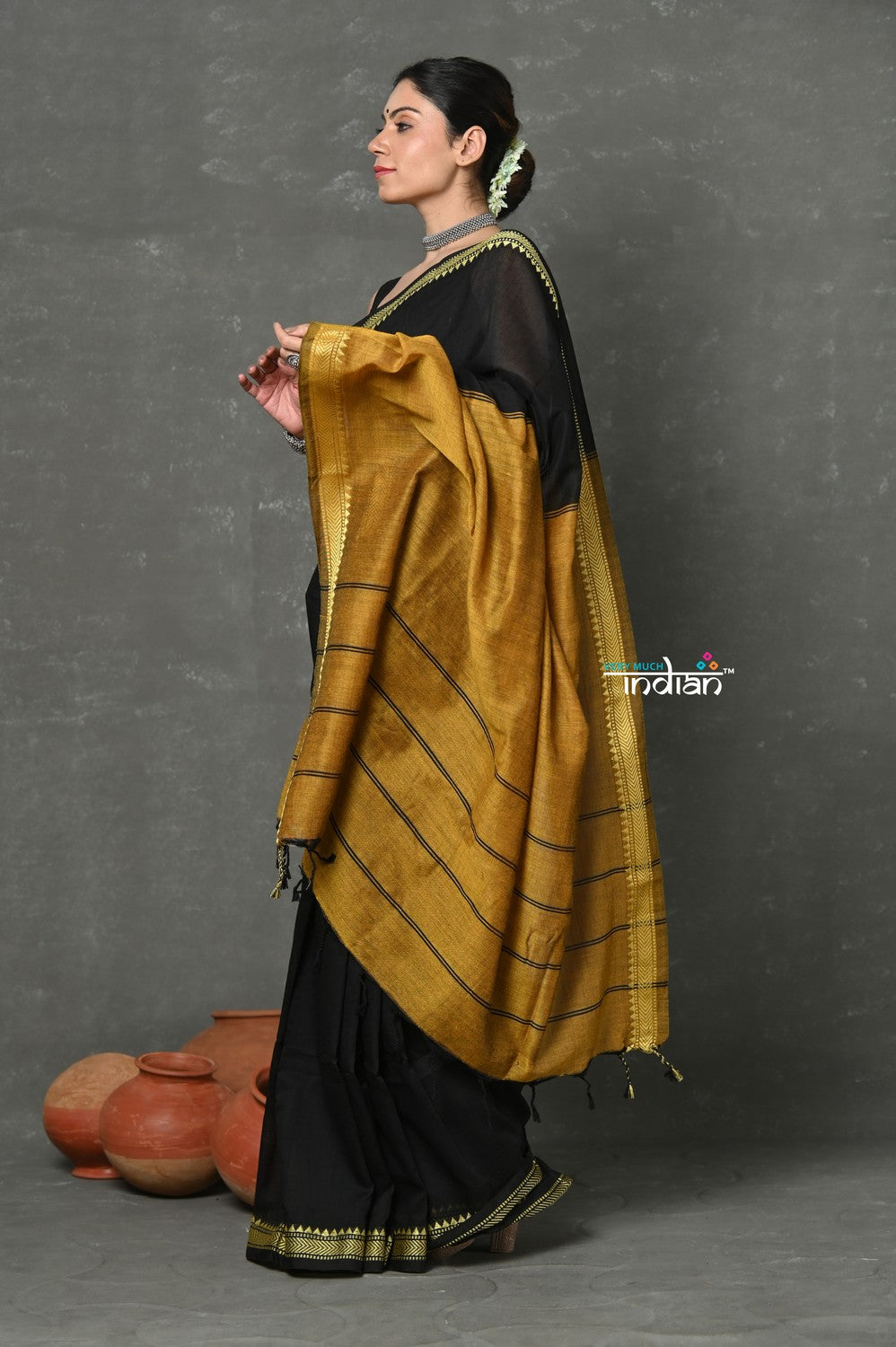 Very Much Indian Pure Mul Cotton Handloom Saree - Black