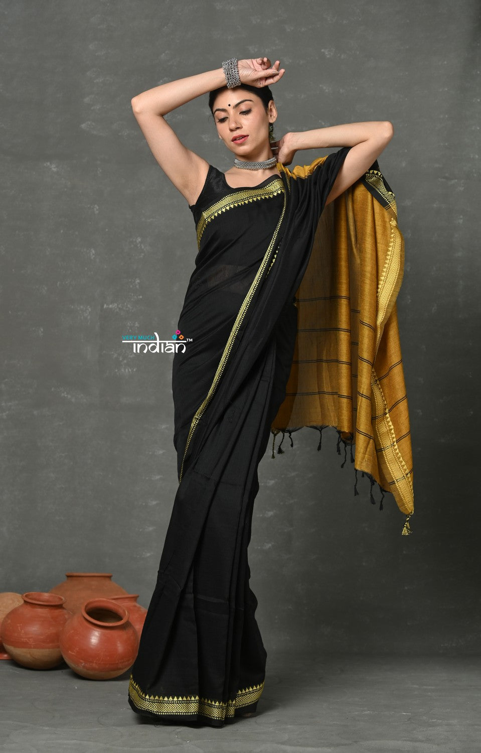 Very Much Indian Pure Mul Cotton Handloom Saree - Black