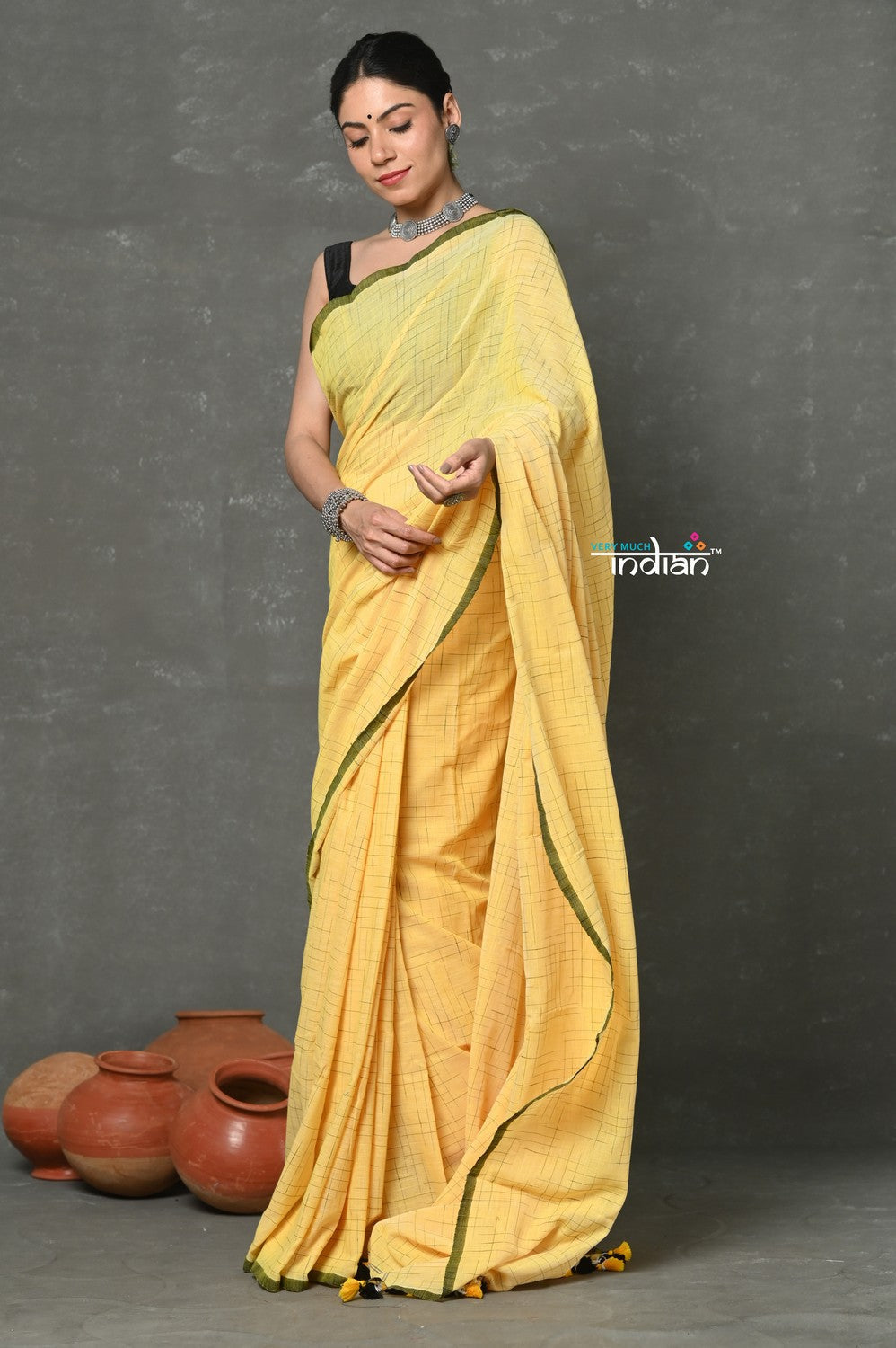 Very Much Indian Tyohaar - Mul Cotton Khadi Design Handloom Woven Saree - Yellow