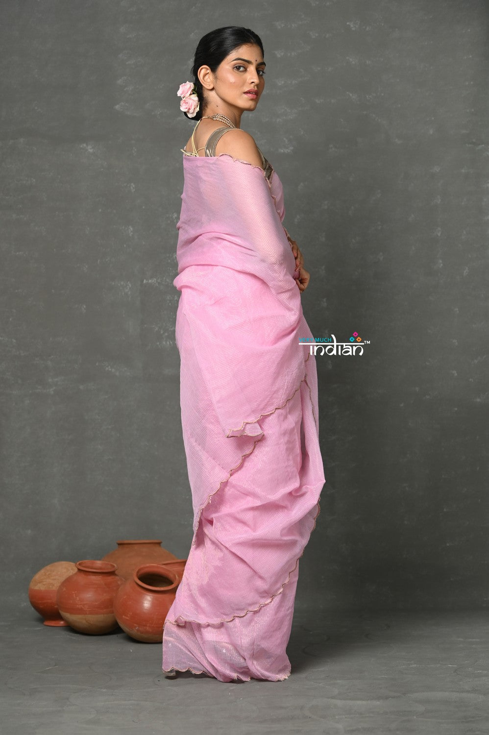 Very Much Indian Tyohaar - Mul Cotton Zari Design Handloom Woven Saree - Lily Pink