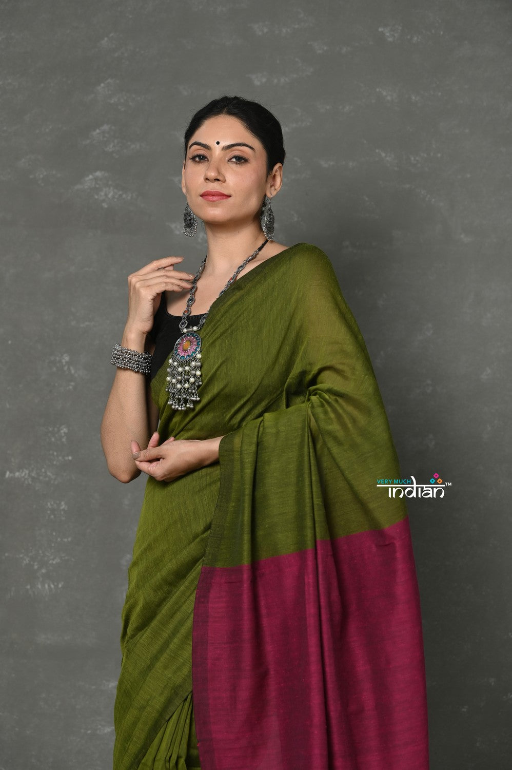 Very Much Indian Pure Mul Cotton Handloom Saree - Mehendi Green