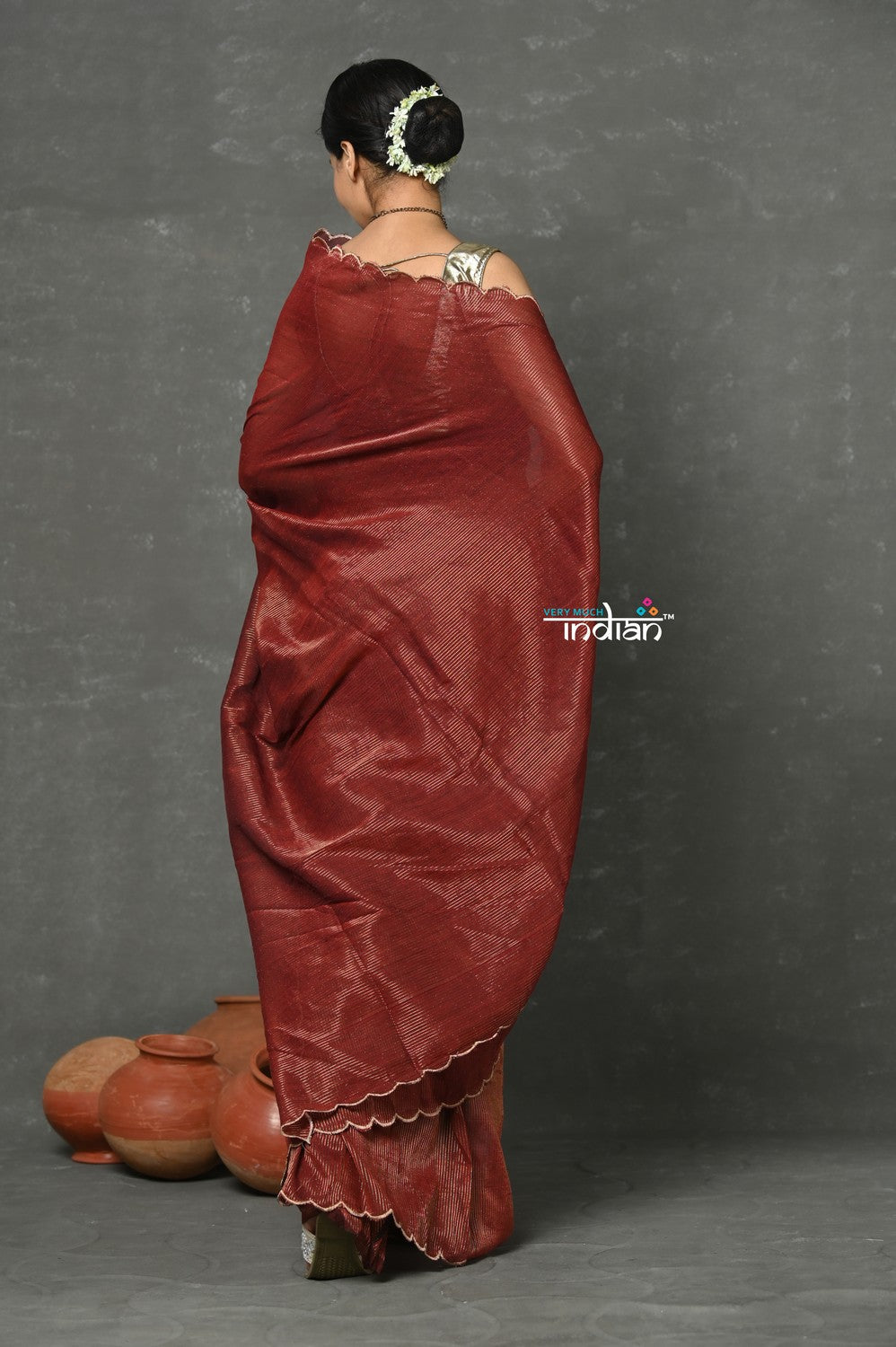 Very Much Indian Tyohaar - Mul Cotton Zari Design Handloom Woven Saree - Maroon