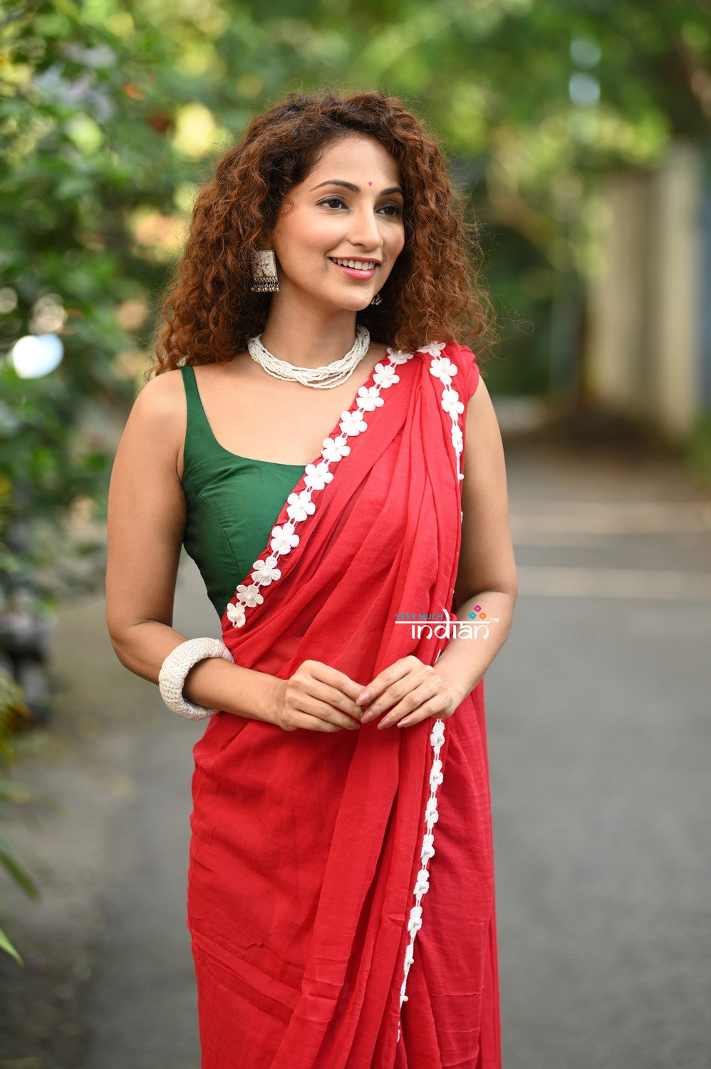 Very Much Indian Taapsee - Designer! Pure Mul Cotton Saree with Sleek Border - Bright Red