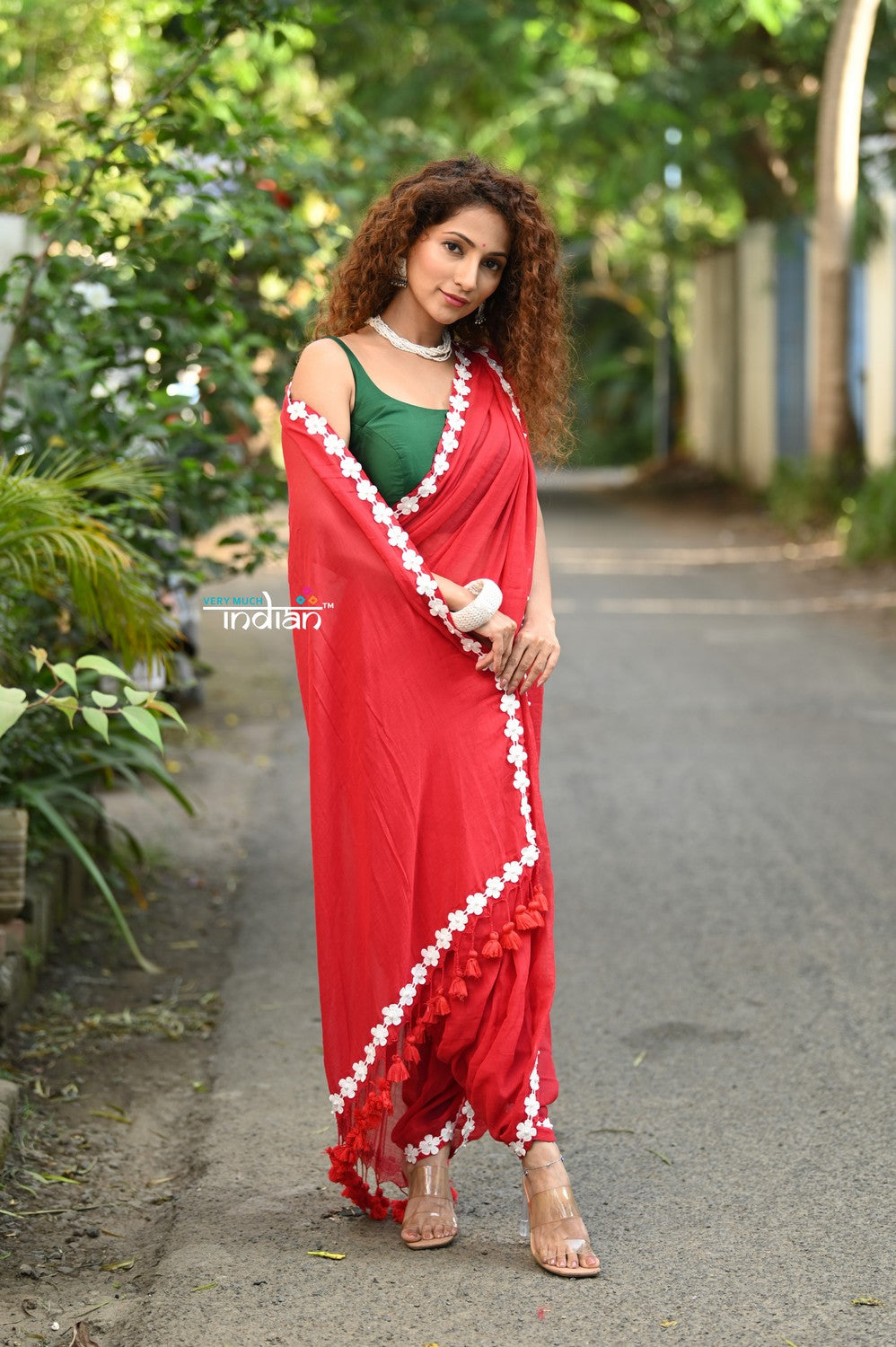 Very Much Indian Taapsee - Designer! Pure Mul Cotton Saree with Sleek Border - Bright Red