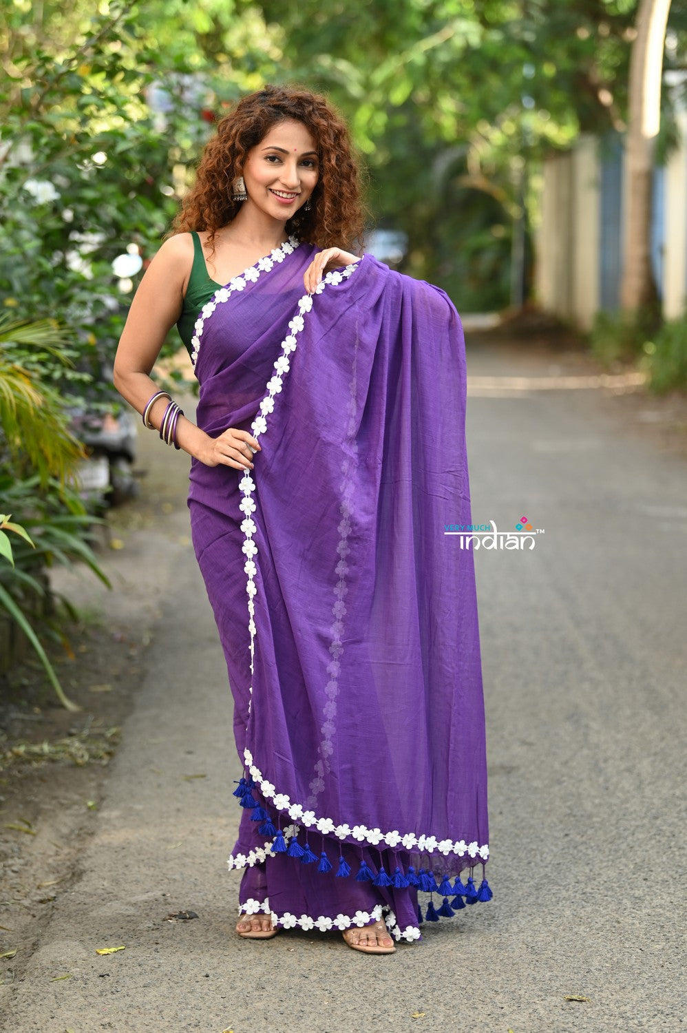 Very Much Indian Taapsee - Designer! Pure Mul Cotton Saree with Sleek Border - Purple