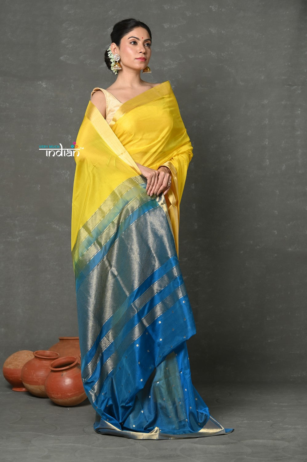Very Much Indian Tyohaar - Handloom Pure Chanderi Cotton Silk Saree With Golden Border - Yellow