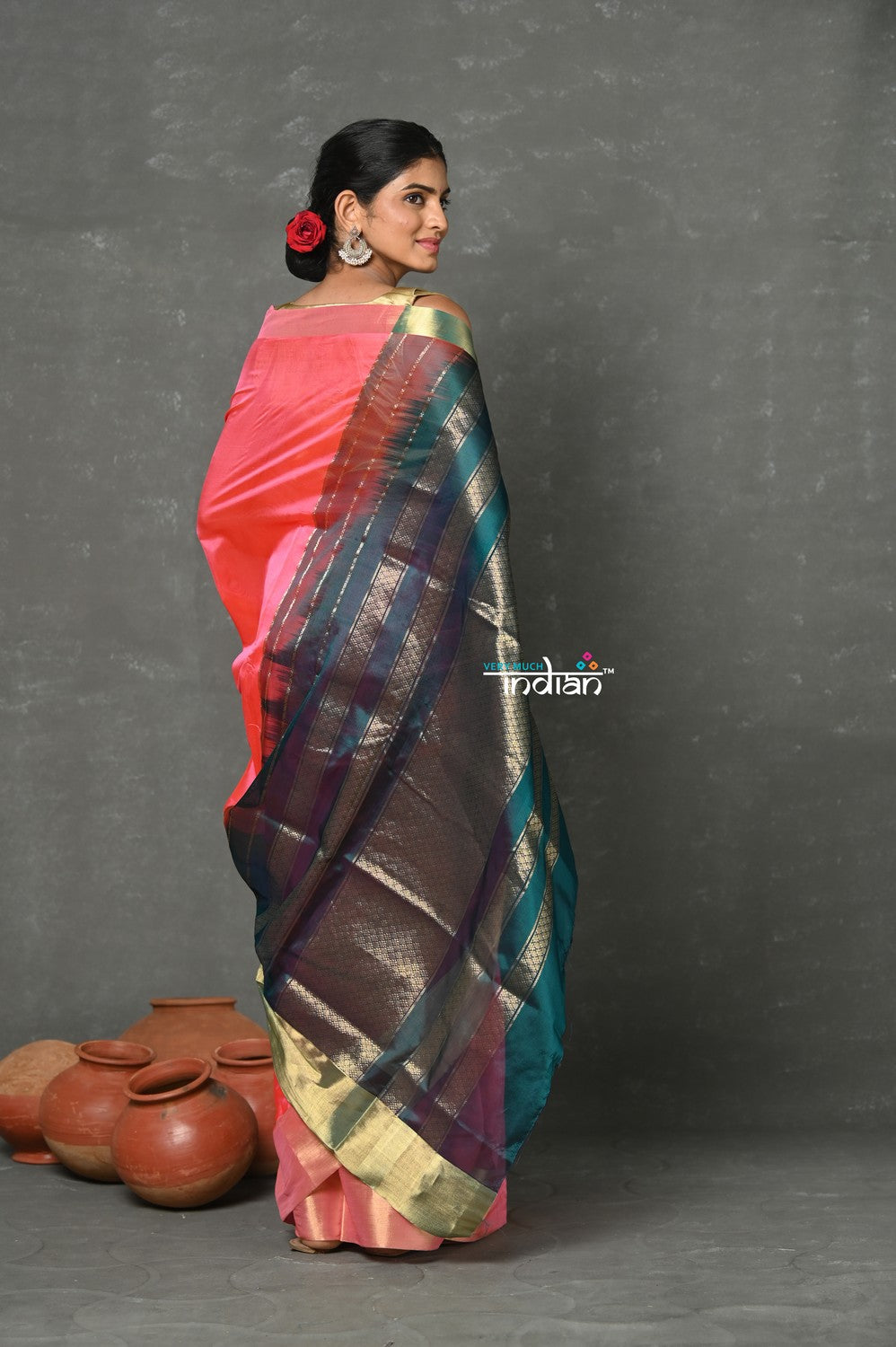 Very Much Indian Tyohaar - Handloom Pure Chanderi Cotton Silk Saree With Golden Border - Pink