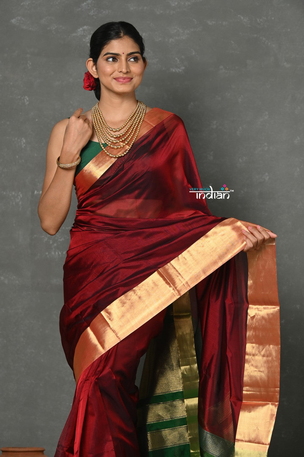 Very Much Indian Tyohaar - Handloom Pure Chanderi Cotton Silk Saree With Golden Border - Maroon
