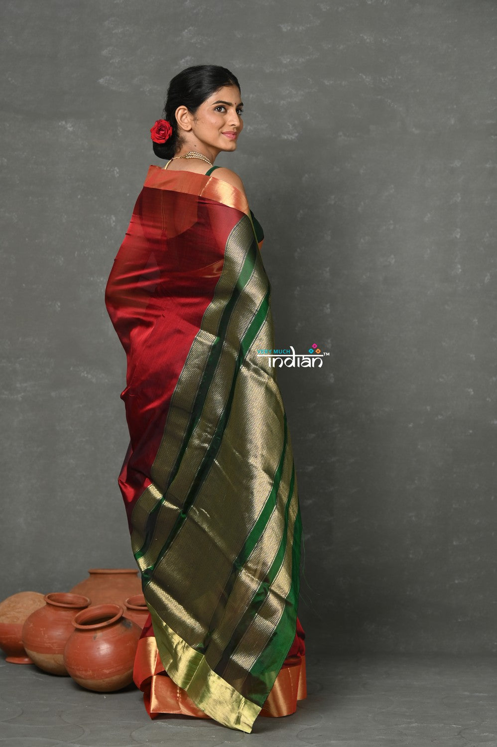 Very Much Indian Tyohaar - Handloom Pure Chanderi Cotton Silk Saree With Golden Border - Maroon