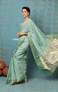 Very Much Indian Tyohaar - Handloom Pure Cotton Paithani With Asawali Pallu - Sea Green