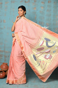 Very Much Indian Tyohaar - Handloom Pure Cotton Paithani With Instrumental Pallu - Peach