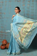 Very Much Indian Tyohaar - Handloom Pure Cotton Paithani With Lotus Pallu - Sky Blue