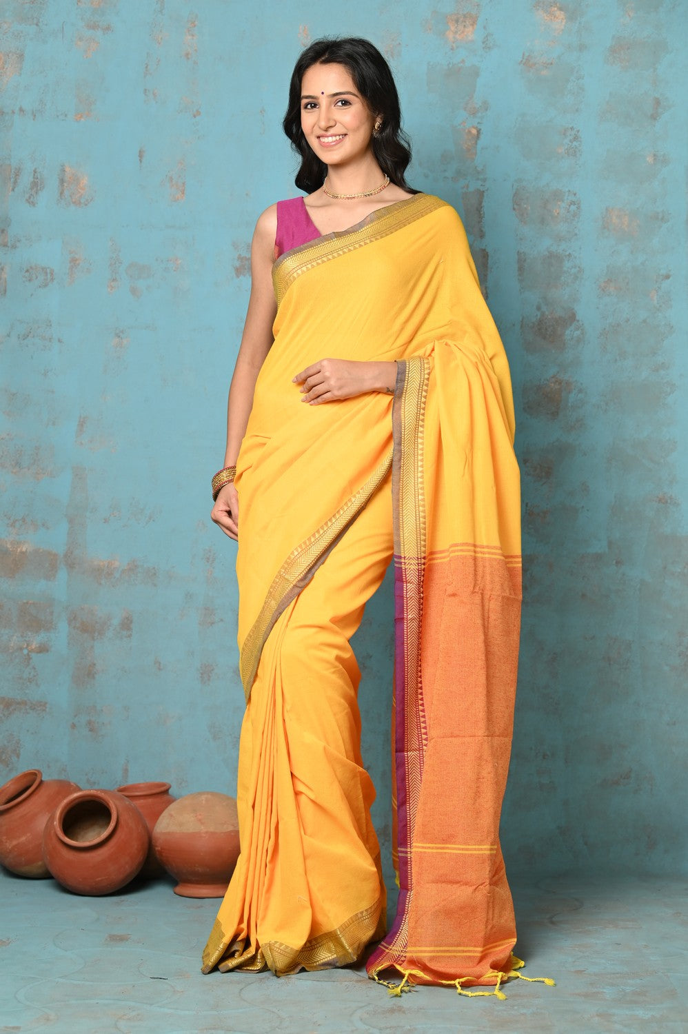 Very Much Indian Tyohaar - Pure Mul Cotton Handloom Saree - Yellow