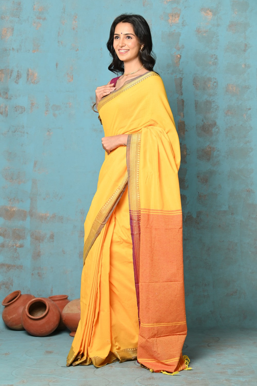 Very Much Indian Tyohaar - Pure Mul Cotton Handloom Saree - Yellow