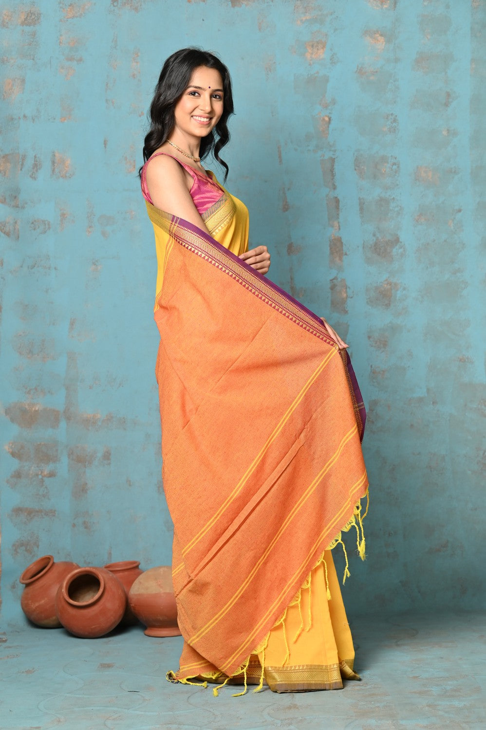 Very Much Indian Tyohaar - Pure Mul Cotton Handloom Saree - Yellow