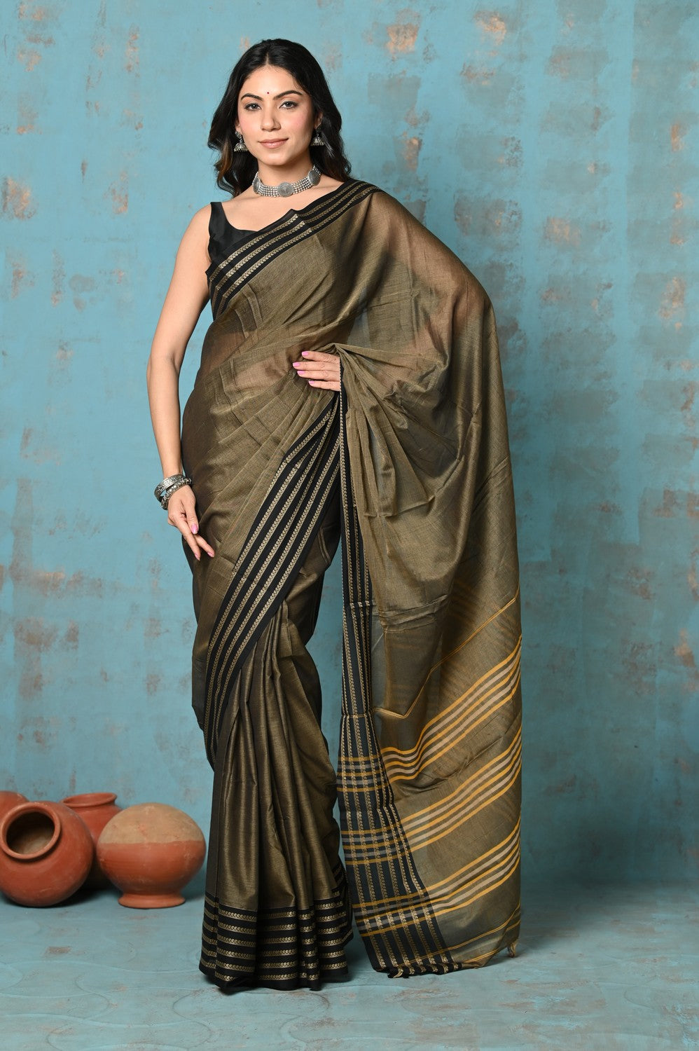 Very Much Indian Tyohaar - Cotton Saree With Border - Copper