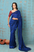 Very Much Indian Tyohaar - Mul Cotton Handloom Woven Saree - Navy Blue