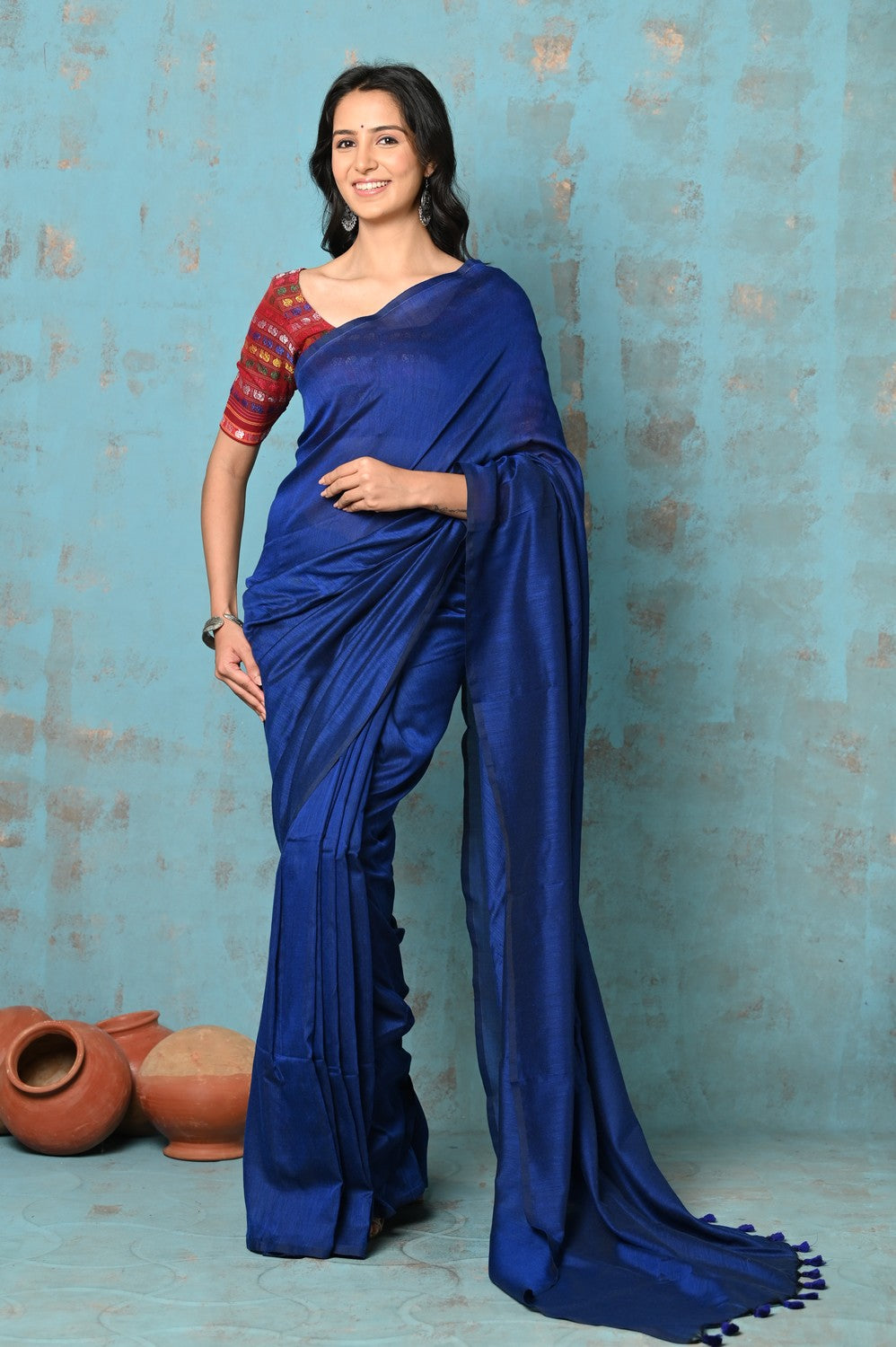 Very Much Indian Tyohaar - Mul Cotton Handloom Woven Saree - Navy Blue