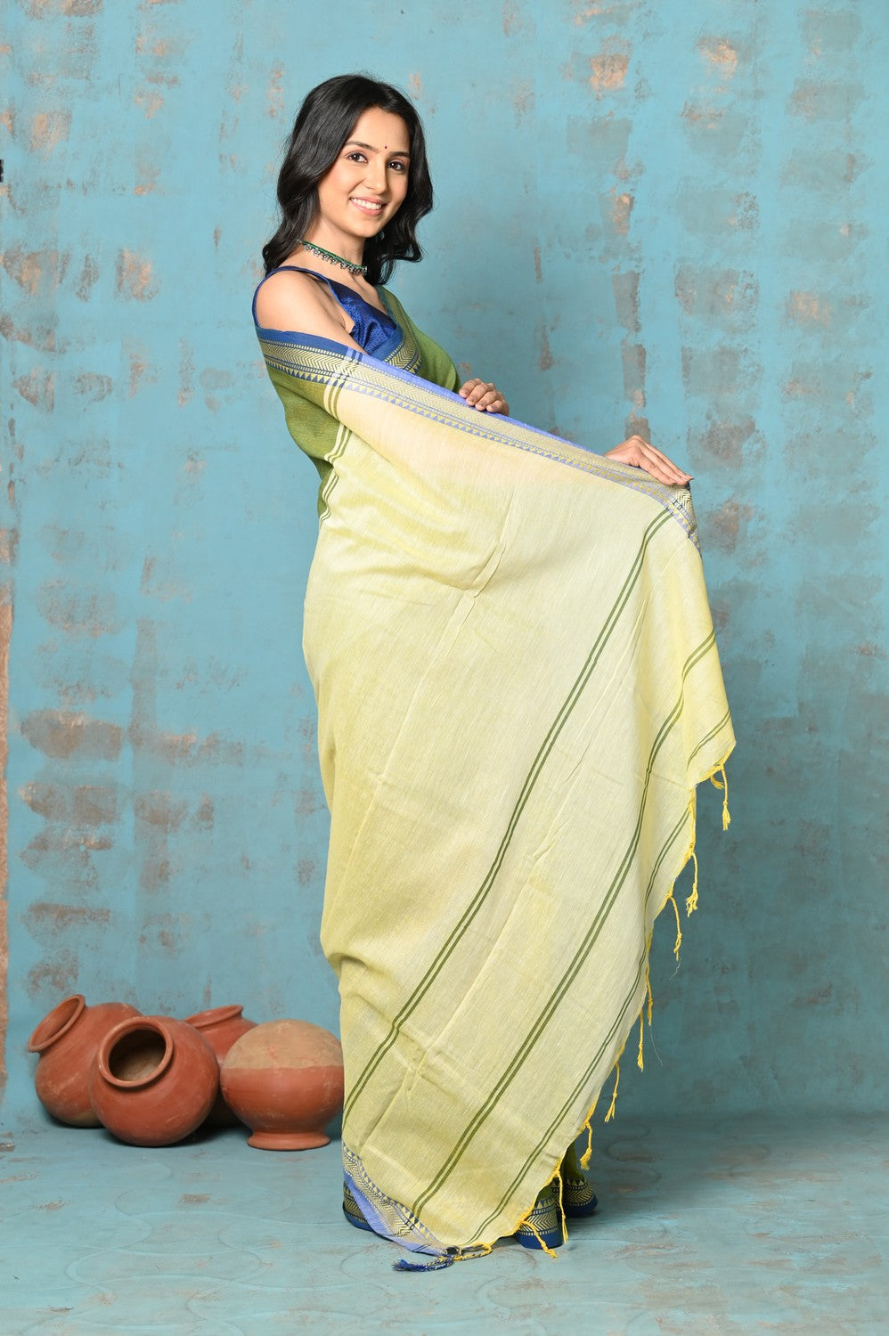 Very Much Indian Tyohaar - Pure Mul Cotton Handloom Saree - Mehendi Green