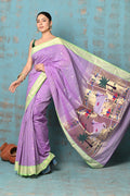 Very Much Indian Tyohaar - Exclusive! Handloom Pure Cotton Paithani in Most Traditional Lilac with Pichwai Pallu