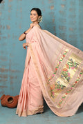 Very Much Indian Tyohaar - Handloom Pure Cotton Paithani With Lotus Pallu - Peach