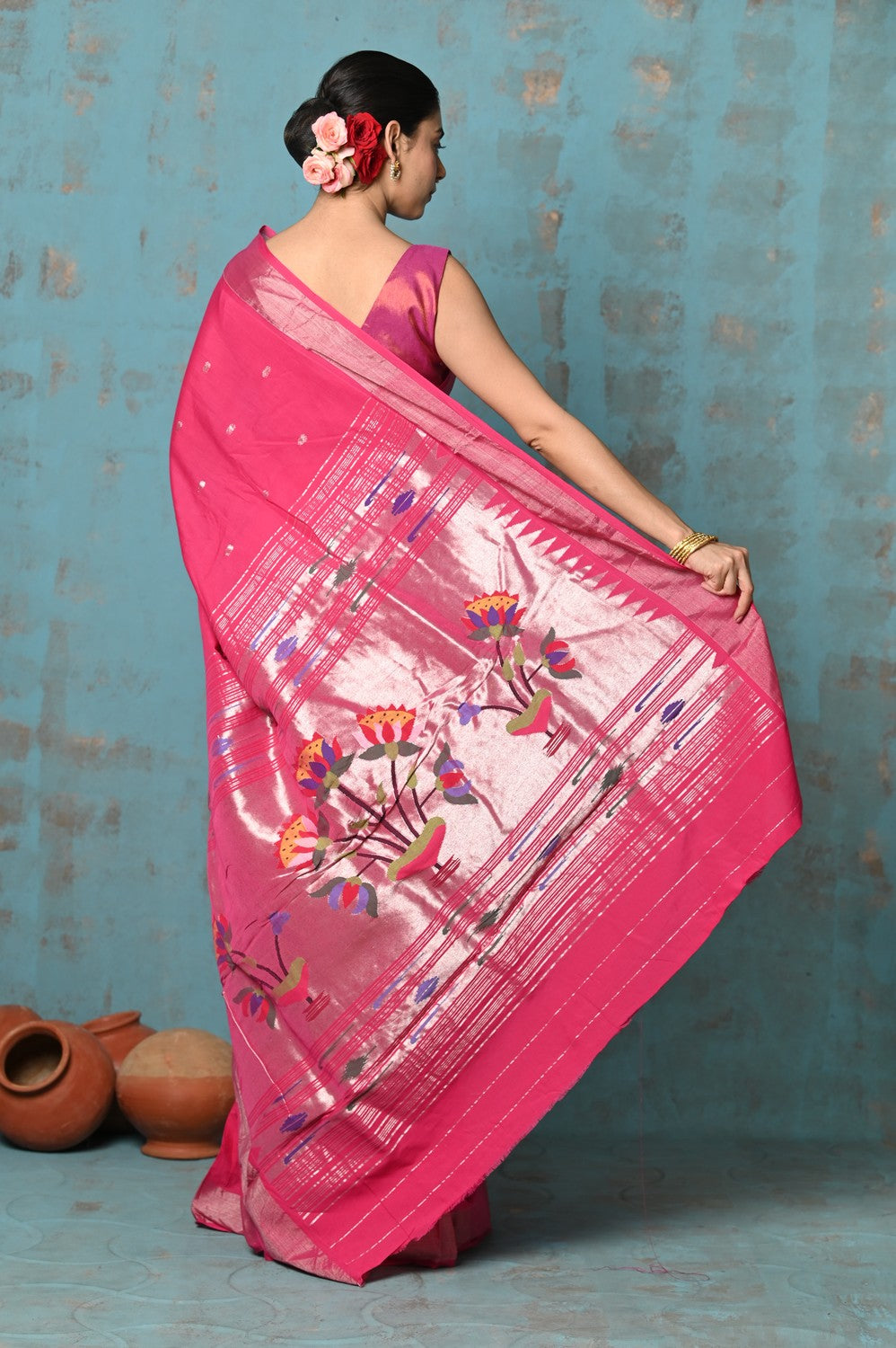 Very Much Indian Tyohaar - Handloom Pure Cotton Paithani With Lotus Pallu - Blush Pink
