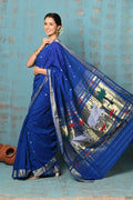 Very Much Indian Tyohaar - Exclusive! Handloom Pure Cotton Paithani in Most Traditional Royal Blue with Pichwai Pallu
