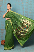 Very Much Indian Tyohaar - Handloom Pure Cotton Paithani With Lotus Pallu - Leaf Green