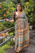 Grey Silk Blend Geometric Saree with Unstitched Blouse - Hiral Fashion