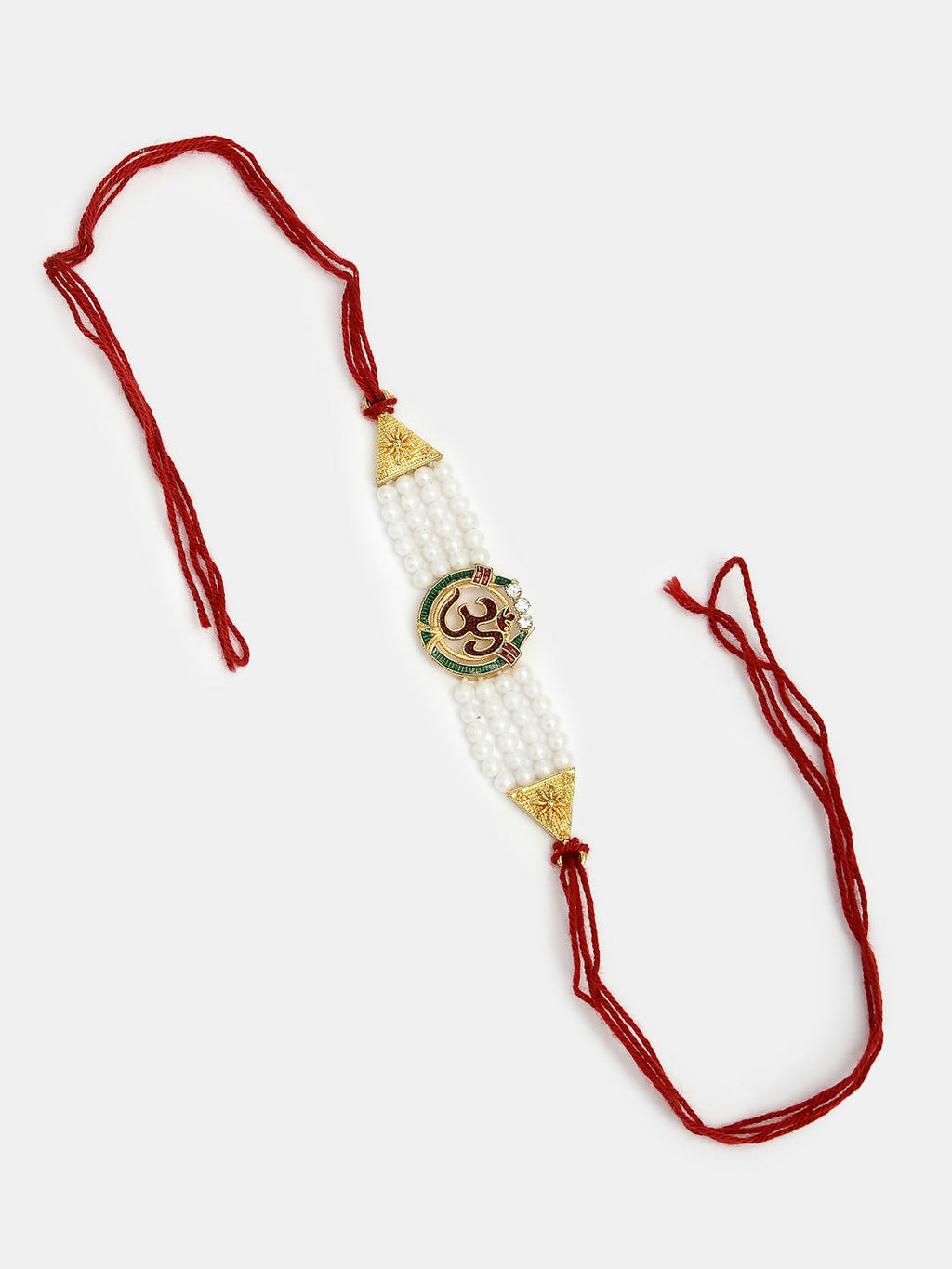 NVR Women & Men Set of 2 White Pearl Bhaiya Bhabhi Rakhi With Roli Chawal